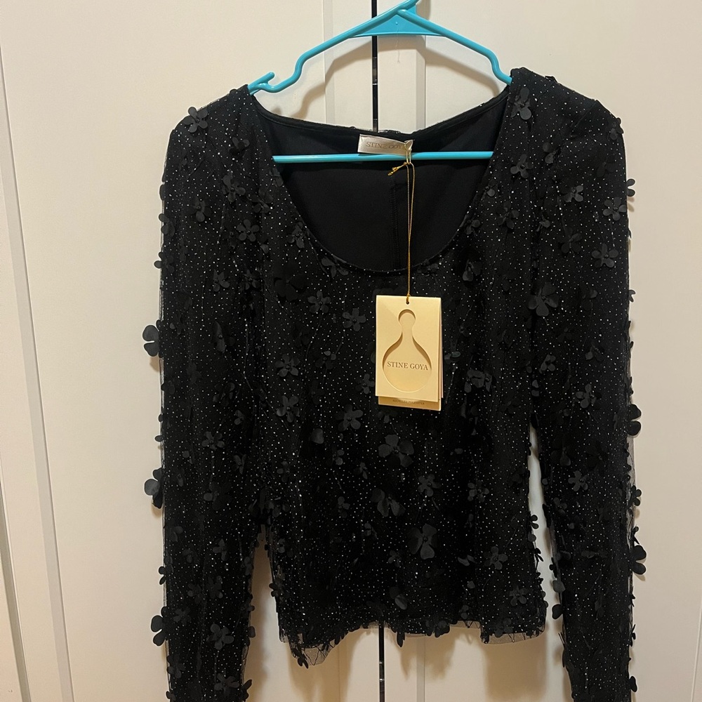 Stine Goya NEW with tags Black Maite Blouse - floral black long sleeve